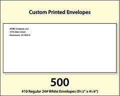 500 Custom Printed #10 Commercial Regular Envelopes Full Color Digital Printing