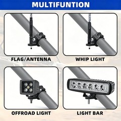 Aluminum UTV Roll Bar Flag Whip Light Bracket, 1.75″-2″ 360° Adjustable Mount