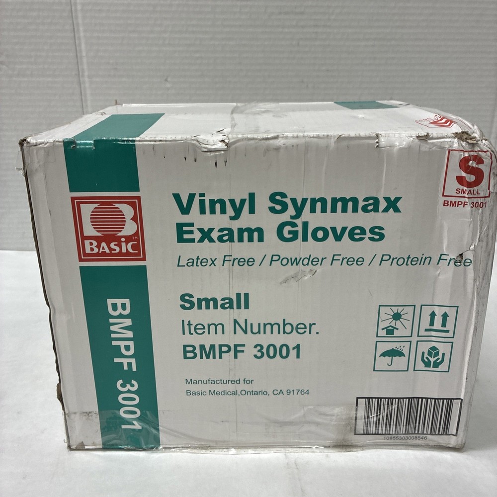 Basic BMPF3001 Vinyl Synmax Exam Gloves – Small. 1,000 Pack