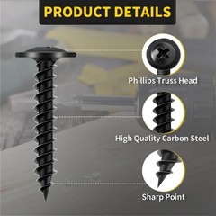 Wood Screws 1 Inch, 110 PCS Premium Phillips Truss Head Black Wood Screws, Self