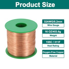 32 AWG Magnet Wire, 32 Gauge 16 oz Enameled Copper Wire, 155C(311F) Copper Color