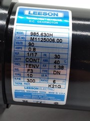 Leeson 985.630H DC Parallel Shaft Gearmotor, 1/17HP Ratio 6:1