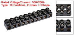 Terminal Block 500V 60A Dual Row 10 Positions Screw Electric Barrier Strip