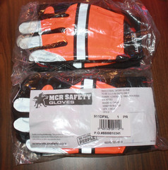 2 Pair MCR Safety Orange Hi Vis Work Gloves AND 2 ORR Safety Vests Retro XL-2XL
