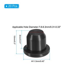 Silicone T-hole Stopper 8.3mm/0.33inch, 20Pack Plug for Cable Gland Hole, Black