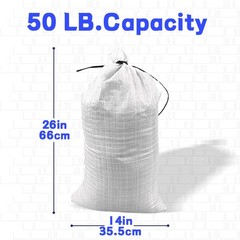 White polyethylene woven sandbags, 14 x 26 in (pack of 50)+ 1 roll of tie straps