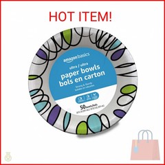 Amazon Basics Ultra Paper Bowls, 20 Oz, Disposable, 50 Count, White (1 pack of 5