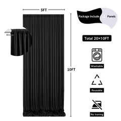 20 ft x 10 ft Wrinkle Free Black Backdrop Curtain for Parties, 4 Panels 10ft …