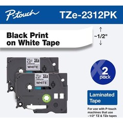 Pack of 2 Brother P Touch TZe Labels Black on White Durable Adhesion