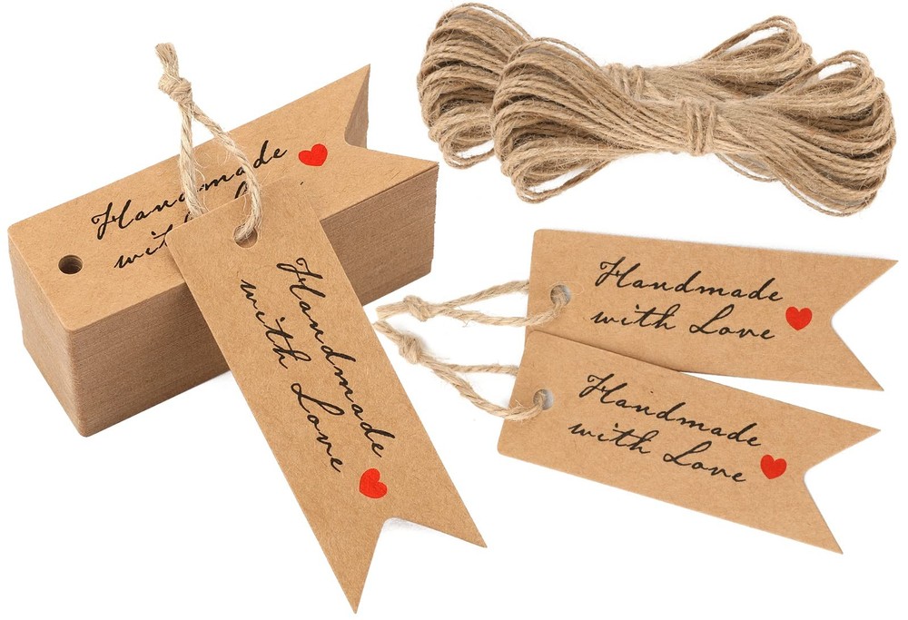 Handmade Gift Tags, Pack of 100 Kraft Tags, 7cm x 2.5cm Handmade…