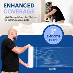 Versatile 18″ Plastic Stretch Film – 1200 ft, 500% Stretch for Storage & Moving