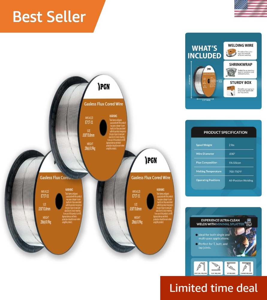 3 Pack PGN Flux Core Welding Wire – E71T-11 .030 Inch, 2 Pound Spool – Gasles…
