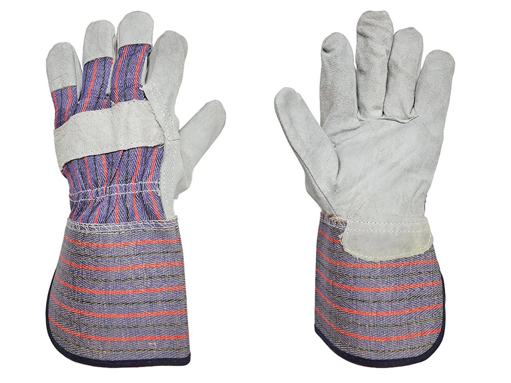🧤 [1 Dozen Pairs] Leather Palm Cow Single Palm Cotton Back 4.5″ Cuff Gloves