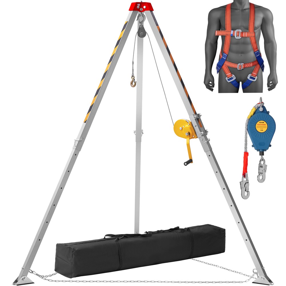 VEVOR Confined Space Tripod Kit Rescue Tripod Fall Arrest 4-7 ft Legs 1200 lbs