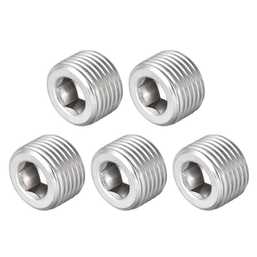 Hex Countersunk Plug Stainless Steel Pipe Fitting 3/8NPT Male Thread Socket 5Pcs