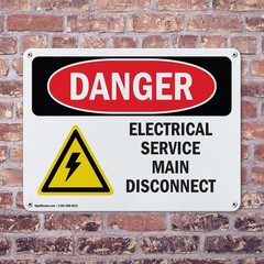 (2 Pack) Electrical Service Main Disconnect OSHA Danger Sign Decal Metal Plastic