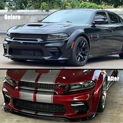 3Pcs V4 Style Front Bumper Lip Glossy Black Dodge Charger SRT Hellcat Widebody