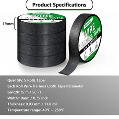 5 Rolls High Temp Wire Harness Tape – OEM-Grade Automotive Cloth Fabric Tape