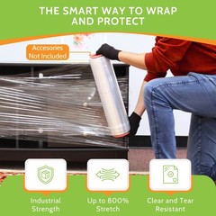 18″ x 1000′ x 100 Cast Hand Stretch Film Gauge Clear Plastic Wrap 8 Rolls