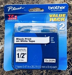 Genuine Brother P-Touch TZe-231 2PK Black Print On White Tape 12mm NEW Sealed