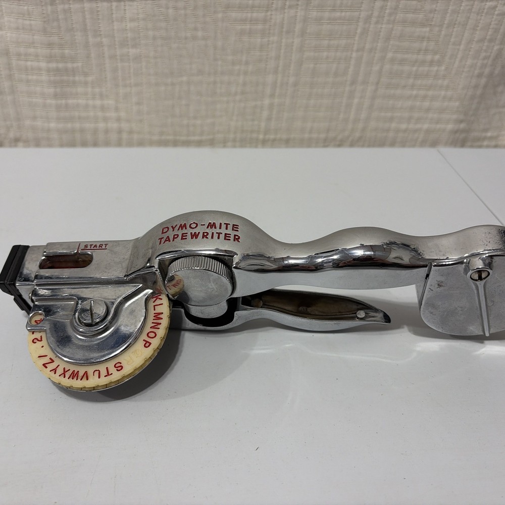 Vintage Dymo-Mite Tapewriter Metal Label Maker Embosser Chrome
