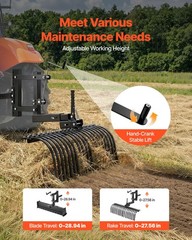 VEVOR 42 in 3-Point Tow Behind Landscape Rake with Blade Fit Category 1 Tractor