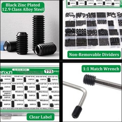 775PCS Metric +SAE Set Screw Assortment Kit, Hex Socket Head Cup Point Set Screw