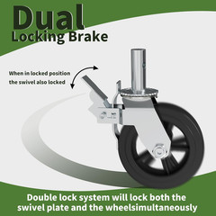 8 Inch Scaffolding Wheels, Scaffold Caster with Dual Locking Brakes, Heavy Duty