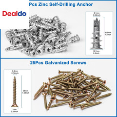 Zinc Self-Drilling Drywall Anchors with Screws Kit, 25 Heavy Duty Metal Wall Anc