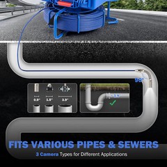 9″ Self-Leveling Sewer Camera w 512Hz Locator 295ft/90m Meter Counter 720P 32GB