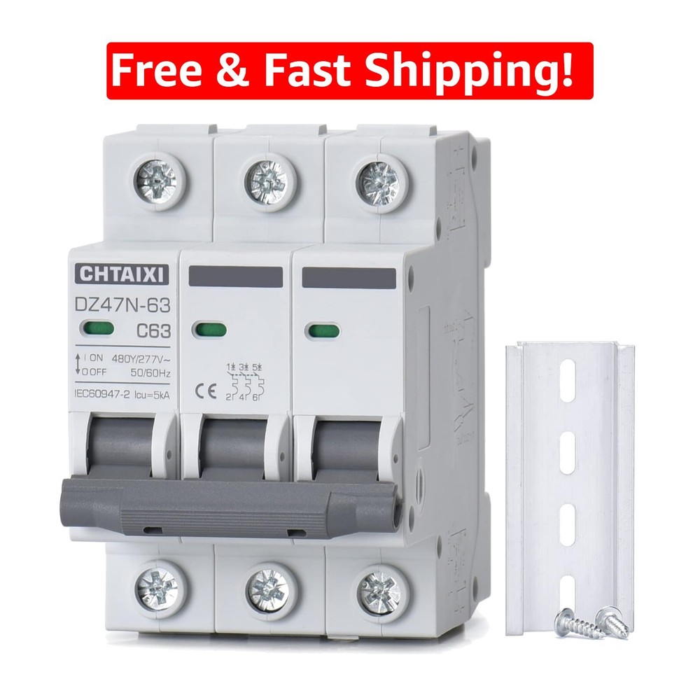 Thermal Magnetic Miniature Circuit Breaker 3 Pole – 63A, 480V AC Disconnect