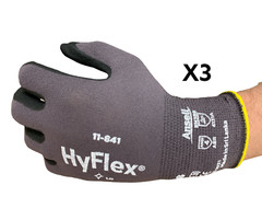 (3 pair) Ansell HyFlex 11-841 Foam Nitrile Gloves ANSI 4 – Pick Size 6, 8, or 9