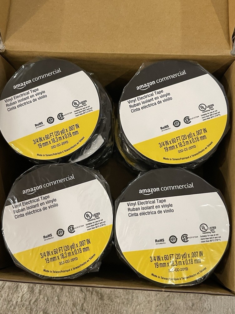 20 pack Amazon Commercial Vinyl Electrical Tape, 3/4 in x 60 ft x 0.07in Black