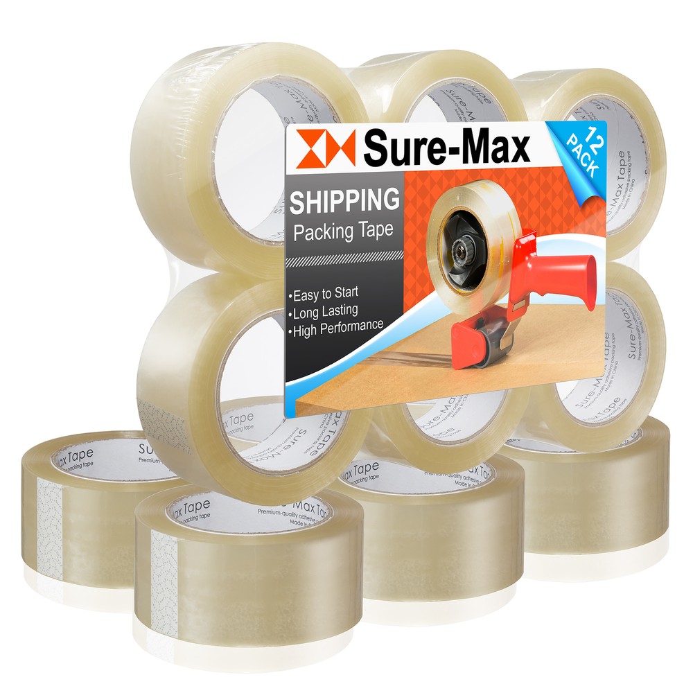 12 Rolls Carton Sealing Clear Packing Tape Box Shipping – 1.8 mil 2″ x 110 Yards