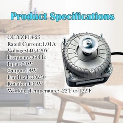 YZF18-25 Electric Fan Shaded Pole Motor 120V 60Hz 1.01A 18W AC Fan Motor for Sma