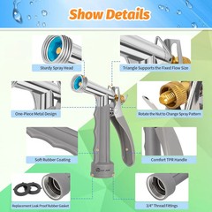 Full Size Garden Hose Nozzle 2 Pack, High Pressure Pistol Grip Water Nozzle Spra