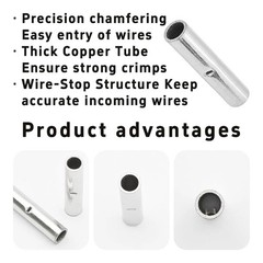 100Pcs 22-18 AWG Non Insulated Butt Connectors, Seamless Bare Copper Crimp Termi