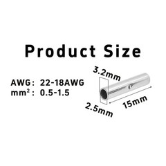 100Pcs 22-18 AWG Non Insulated Butt Connectors, Seamless Bare Copper Crimp Termi