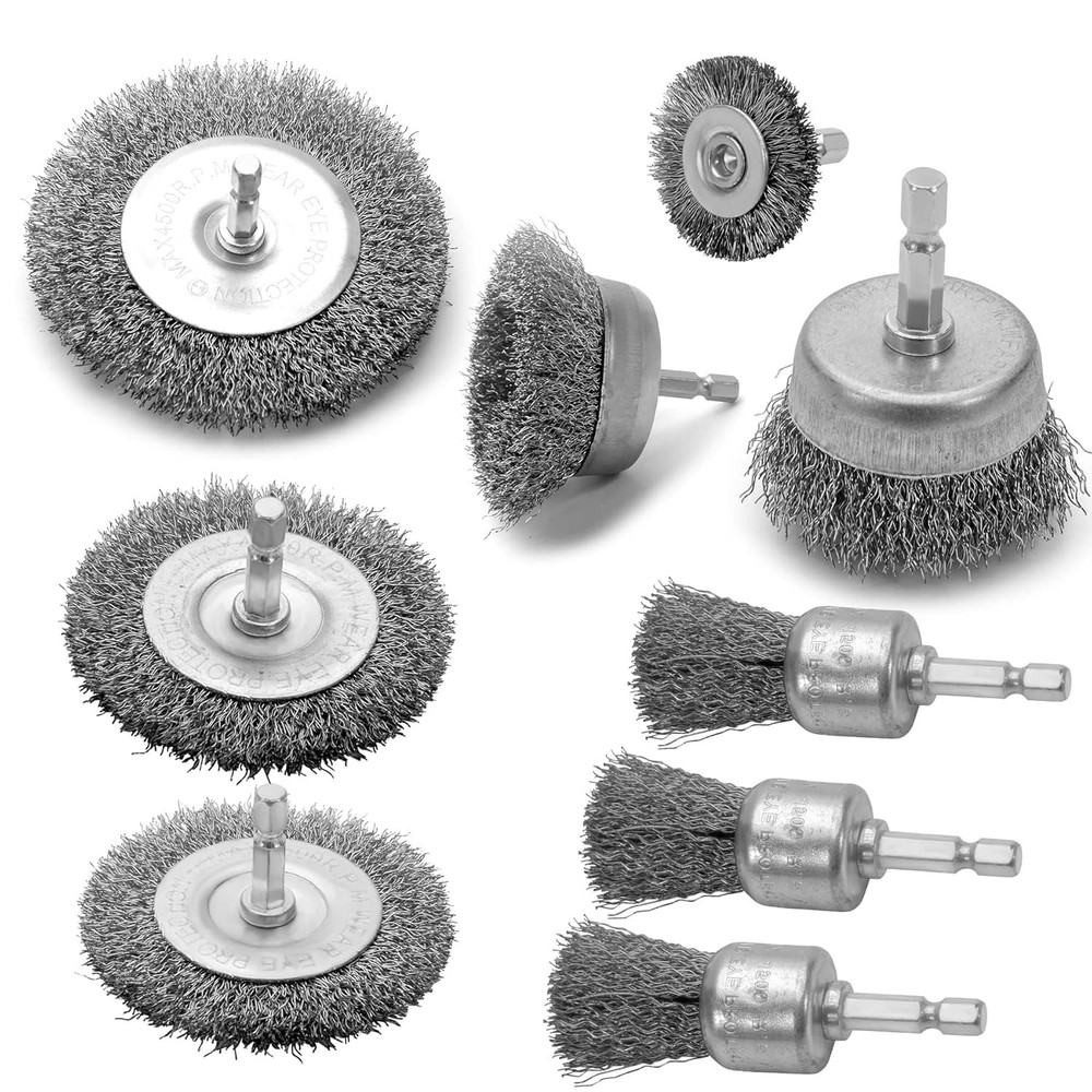 Wire Brush for Drill Set 9Pcs,Abrasive Wire Wheel for 1/4 Inch Hex Shank, Wire C