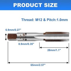 Litoexpe 2 Pcs M12 x 1.0 Metric Hand Tap Right Hand HSS Threading Tool