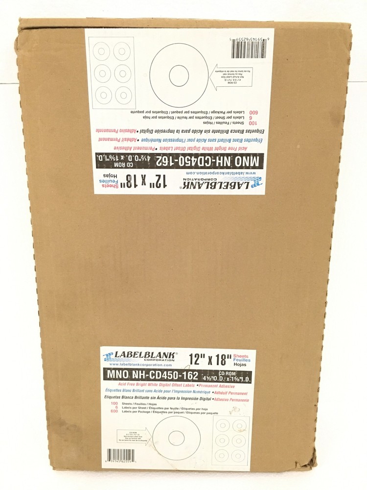 600x NEW Labelblank MNO NH-CD450-162 Acid-Free Bright White Labels 6 Per Sheet