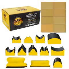 Dura-Gold 12-Piece Contoured 4″ Hand Sanding Block Set, 40 Hook & Loop Sandpaper