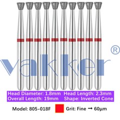 Vakker 10pc Dental Diamond Burs Inverted Cone & Amalgam Buster Handpiece Bur