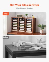Uimoso Wooden Literature Organizer 24 Compartments Removable Shelves Dark Brown