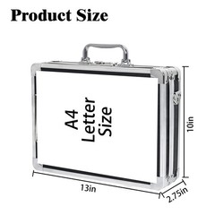 13x10x2.75 Inch Aluminum Briefcase Key Lock Clipboard Storage Box Case Protect