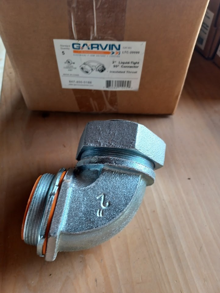 NEW (Lot of 2) Southwire/Garvin 90 Degree 2” Liquid Tight Connector