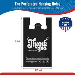 1000 Black Thank You T-Shirt Bags 12″ x 6.5″ x 21″ Plastic Grocery Shopping Bags