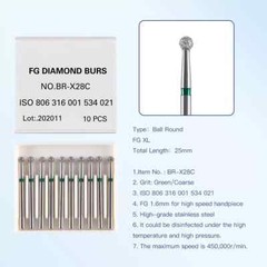 Dental Surgical Ball Round BR-X28C Diamond Burs For High Speed Handpiece 1.6mm