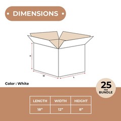 18 x 12 x 8″ White Corrugated Boxes 25 Boxes ECT-32 Shipping/Mailing Boxes