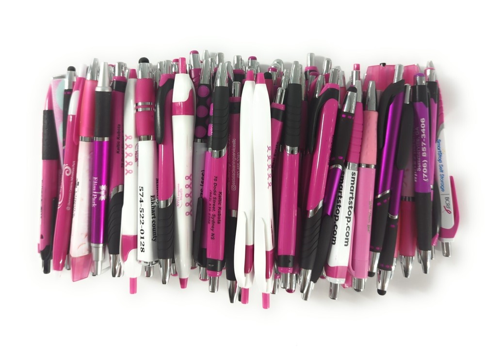 100ct Mixed Lot Misprint Retractable Click Pens: PINK / ROSE / MAGENTA